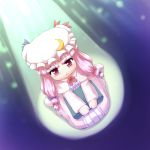  bad_id book chibi hat highres long_hair patchouli_knowledge purple_hair red_eyes sitting solo tdk touhou 