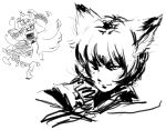  fox_ears fox_tail hat japanese_clothes mitsumoto monochrome multiple_tails short_hair sketch slit_pupils smile solo tail touhou whiskers yakumo_ran 