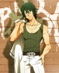  1boy belt catgirl0926 graffiti green_eyes green_hair jewelry kill_la_kill male necklace sanageyama_uzu solo 