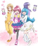  4girls aino_megumi blue_hair brown_eyes brown_hair closed_eyes dress gacchahero happinesscharge_precure! happy heart hikawa_iona long_hair looking_at_viewer multiple_girls oomori_yuuko open_mouth pink_eyes pink_hair ponytail precure purple_hair ribbon ribbon_(happinesscharge_precure!) shirayuki_hime shirt shoes short_hair skirt smile tagme violet_eyes white_dress wink 