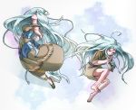  2girls absurdly_long_hair absurdres barefoot blue_eyes breasts dress duel_monster headband highres kisara long_hair looking_back maiden_with_eyes_of_blue multiple_girls nomura_yasuka silver_hair very_long_hair yuu-gi-ou 