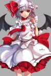  1girl artist_name ascot bat_wings blue_hair fang hat hat_ribbon highres open_mouth red_eyes remilia_scarlet ribbon short_hair smile solo swd3e2 touhou wings 