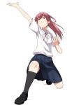  1girl arm_up atago_hiroe long_hair one_knee ponytail pose red_eyes redhead saki school_uniform skirt solo umekichi 