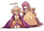  2girls beans blonde_hair bowl bracelet brown_hair cape cis_(carcharias) closed_eyes covering_face crying dress earmuffs gradient_hair hijiri_byakuren jewelry kneeling layered_dress long_hair long_skirt long_sleeves multicolored_hair multiple_girls open_mouth plate purple_hair setsubun short_hair skirt sleeveless smile touhou toyosatomimi_no_miko trembling 