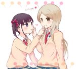  2girls :t black_hair blonde_hair brown_eyes candy english lollipop long_hair minami_shizuku multiple_girls necktie noda_kotone sakura_trick school_uniform scrunchie short_twintails sweatshirt tarabagani twintails violet_eyes 