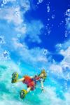  1boy chain_necklace clouds fingerless_gloves gloves jellybeans0101 kingdom_hearts solo sora_(kingdom_hearts) water 