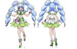  2girls blue_eyes blue_hair bow cure_princess curly_hair dress dual_persona flipped_hair flower green_dress hair_flower hair_ornament happinesscharge_precure! high_heels long_hair macadamia_hula_dance magical_girl multiple_girls official_art precure ribbon shirayuki_hime shoes skirt smile twintails two_side_up white_background wrist_cuffs 