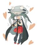 1girl ^_^ ^o^ blush boots closed_eyes hairband heart japanese_clothes kantai_collection long_hair muneate open_mouth personification shoukaku_(kantai_collection) silver_hair skirt smile solo staff thigh_boots thighhighs wo-class_aircraft_carrier wo-class_aircraft_carrier_(cosplay) 