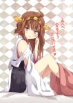  1girl ahoge bare_shoulders brown_hair detached_sleeves double_bun hairband highres japanese_clothes kantai_collection kongou_(kantai_collection) long_hair nontraditional_miko open_mouth personification skirt translation_request ukami 
