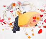  1girl ai_kotoba_(vocaloid) amane_mio closed_eyes dress flower grey_hair hatsune_miku heart petals twintails vocaloid 