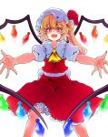  1girl absurdres baba_(pixiv3422465) fangs highres outstretched_arms red_eyes red_nails solo touhou white_background wings 