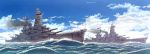  aa_gun blue_sky cannon clouds earasensha flag haruna_(battleship) highres imperial_japanese_navy kongou_(battleship) multiple_boys ocean original radar rising_sun sky smoke turret water world_war_ii 