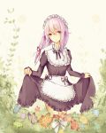  1girl alternate_costume breasts dress dress_lift enmaided guilty_crown hair_ornament hairclip highres long_hair maid pink_hair red_eyes solo twintails yuzuriha_inori 