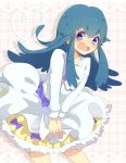  1girl blue_eyes blue_hair blush dress embarrassed eyelashes happinesscharge_precure! jewelry long_hair looking_at_viewer open_mouth precure ritsuko_itaike shirayuki_hime solo white_dress 