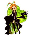  1girl antenna_hair b-number04 blonde_hair boots cloak green_eyes kingdom_hearts larxene sleeves_past_wrists solo 