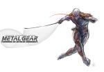  1boy afterimage copyright_name cyborg full_body glowing glowing_eye gray_fox helmet mar-c! metal_gear_solid one-eyed solo sword weapon white_background 