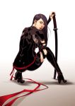  2ngaw absurdres ass back high_heels highres lips long_hair looking_back marvel psylocke purple_hair solo squatting sword weapon x-men 