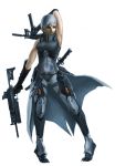  1girl abs armpits bodysuit clothed_navel dual_wielding elbow_gloves gloves gun highres knife manderson metal_gear_solid_2 olga_gurlukovich pp-19_bizon pp-2000 sheath sheathed short_hair showgirl_skirt solo spoilers submachine_gun sword weapon white_hair 