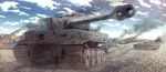  blue_sky burning cannon caterpillar_tracks clouds damaged earasensha germany grass kv-1 military military_vehicle original road sky smoke soviet t-34 tank tiger_(tank) turret vehicle world_war_ii 