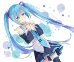  1girl blue_eyes blue_hair detached_sleeves fei_miao hands_clasped hatsune_miku long_hair necktie skirt solo thighhighs twintails very_long_hair vocaloid 