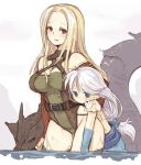  1boy 1girl 7010 blonde_hair blush breasts long_hair looking_at_viewer monster_collection 