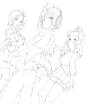  3girls absurdres artist_request breasts character_request cleavage drawfag eyelashes happy highres long_hair looking_at_viewer monochrome multiple_girls open_mouth robot_girls_z short_hair simple_background sketch skirt smile tagme thighhighs thighs uniform white_background 