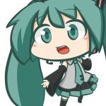  1girl blush_stickers chibi detached_sleeves green_eyes green_hair hatsune_miku headset inunoko. necktie open_mouth skirt smile solo thigh_boots thighhighs twintails vocaloid 