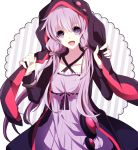  1girl bunny_ears dress etoranze hood long_hair low_twintails open_mouth purple_hair ribbon smile solo twintails violet_eyes vocaloid yuzuki_yukari 