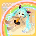  1girl aqua_eyes aqua_hair boots character_name chibi copyright_name hatsune_miku long_hair mami_(sweetcandy) odds_&amp;_ends_(vocaloid) open_mouth outstretched_arms rainbow skirt solo spread_arms thigh_boots thighhighs twintails very_long_hair vocaloid 