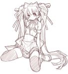  1girl highres long_hair looking_at_viewer monochrome sakuya_tsuitachi simple_background sitting sketch solo thighhighs twintails very_long_hair wariza white_background 