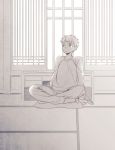  1boy emiya_shirou fate/stay_night fate_(series) indian_style monochrome sitting solo tam_(cuq) 