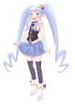 1girl aratsuka blue_eyes blue_hair boots crown cure_princess drill_hair earrings happinesscharge_precure! highres jewelry long_hair magical_girl precure shirayuki_hime skirt smile thighhighs twintails wrist_cuffs 
