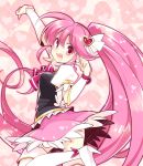  1girl aino_megumi arm_up boots cure_lovely happinesscharge_precure! heart komowata_haruka long_hair looking_at_viewer magical_girl open_mouth pink_eyes pink_hair ponytail precure skirt solo thigh_boots thighhighs very_long_hair white_legwear 