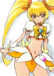  1girl blonde_hair choker cure_sunshine hair_ribbon heart heartcatch_precure! long_hair magical_girl manji_(tenketsu) midriff myoudouin_itsuki navel precure ribbon skirt smile solo twintails wrist_cuffs yellow_eyes 