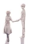  1boy 1girl backlighting emiya_shirou fate/stay_night fate_(series) holding_hands monochrome saber tam_(cuq) 