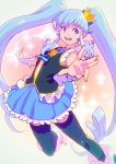  1girl appendix black_legwear blue_dress blue_eyes blue_hair crown cure_princess dress frills happinesscharge_precure! long_hair magical_girl mini_crown necktie outstretched_hand payot precure shirayuki_hime shoes skirt smile solo thighhighs twintails wrist_cuffs 