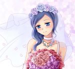  blue_eyes blue_hair blush bouquet choker flower mikii original rose smile veil 