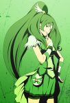  02akst 1girl bike_shorts cure_march green green_background green_eyes green_hair hand_on_hip highres long_hair looking_at_viewer magical_girl midorikawa_nao ponytail precure skirt smile_precure! solo tiara 