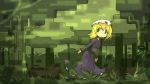  1girl akihiyo blonde_hair blue_eyes dress forest grass hat highres maribel_hearn nature short_hair solo touhou tree trojan_green_asteroid 