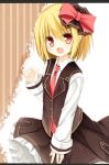  1girl adapted_costume blonde_hair bow fang hair_bow necktie red_eyes rumia solo touhou vest yuuhagi_(amaretto-no-natsu) 