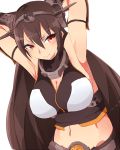  1girl armpits breasts brown_hair cleavage hairband hibiglasses kantai_collection large_breasts long_hair midriff mound_of_venus nagato_(kantai_collection) navel personification red_eyes smile solo 