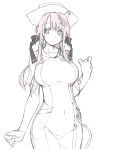  1girl breasts highres long_hair monochrome sakuya_tsuitachi simple_background sketch smile solo white_background 