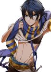  1boy armlet black_hair blue_eyes crop_top free! highres midriff nanase_haruka_(free!) navel rope scarf solo suki_(crossberry) 