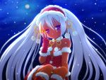  1girl christmas dark_skin fire moon silver_hair snowflakes violet_eyes yamine_aku 