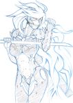  1girl breasts cyborg genderswap highres long_hair metal_gear_rising:_revengeance pencil_crayon_(medium) puroburebu-dan raiden sketch solo suspenders sword very_long_hair weapon 