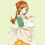  1girl apron brown_eyes brown_hair harvest_moon harvest_moon:_connect_to_a_new_land long_hair minori_(harvest_moon) omukb rabbit skirt smile solo 