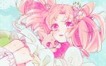  1girl artist_request bishoujo_senshi_sailor_moon blush cat chibi_usa diana_(sailor_moon) flower long_hair lowres nyaa_talk!!_;3 open_mouth pink_eyes pink_hair smile solo twintails 