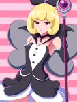  1girl aokura_shou black_gloves blonde_hair choker dress frown gloves happinesscharge_precure! jewelry necklace queen_mirage red_eyes short_hair solo staff wings 