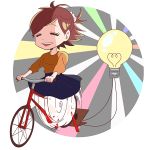  1girl bicycle commentary higuchi_(trigger) lightbulb smile solo trigger_(company) 