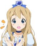  1girl blush cosplay cure_marine cure_marine_(cosplay) heartcatch_precure! k-on! kotobuki_tsumugi long_hair looking_at_viewer open_mouth precure simple_background smile solo umanosuke white_background 